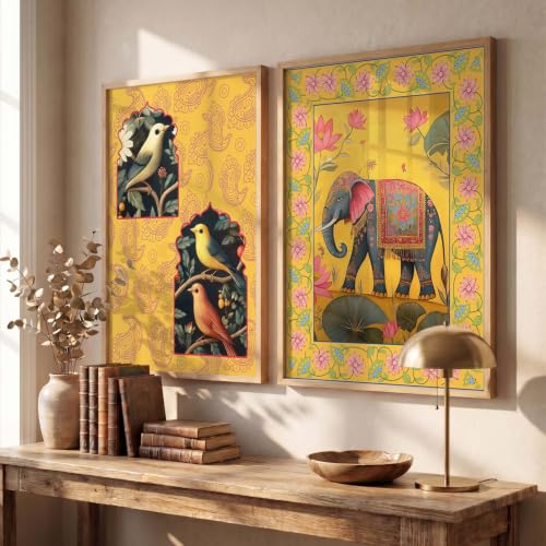 Image of kotart - Indian Wall Art Home Decor Frames Framed Wall Painting for Home Room Bedroom Office Wall Decor Wall Paintings For Home Decoration Pichwai Art Painting for Wall Decoration Wall Poster With frames Traditional Indian Wall Art Madhubani Paintings for Living Room set of 2 (Art 7, (10x13 inch), Framed)