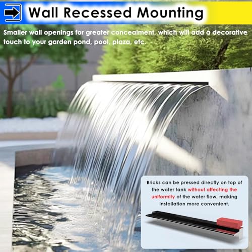 Conjunto de Fuente de jardín con rebosadero y tuberías corrugadas, Fuente Rectangular de Acero Inoxidable en Cascada para terraza y jardín, rociador de Pared con conexión para Manguera.