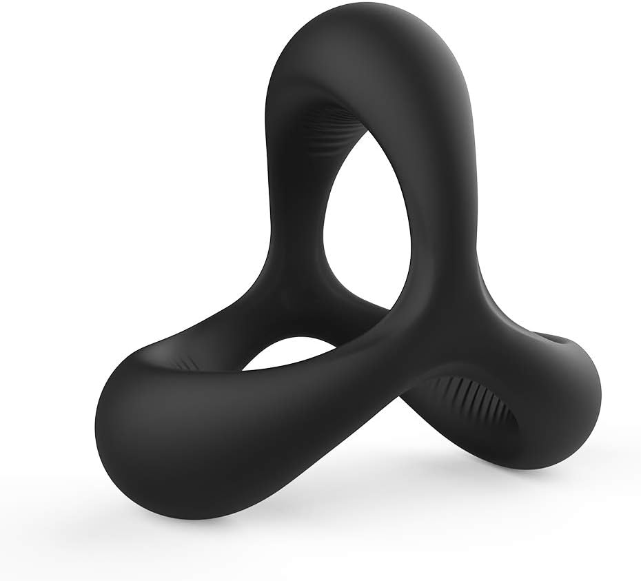 Sh! Tripple Loop Cock Ring - Erection Enhancing Tripple Stamina Ring - Black Silicone