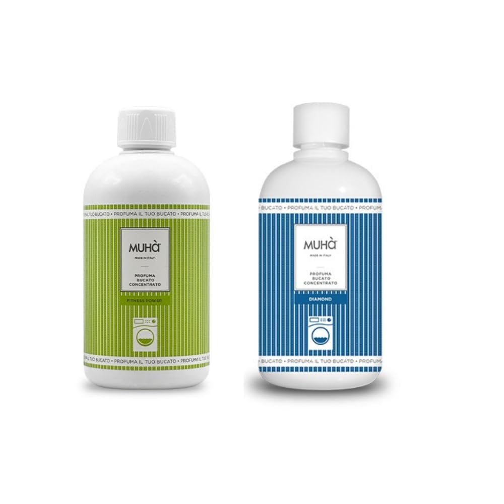 Confezione di Due Profumatori Concentrati per Bucato, Profumo Intenso e Duraturo, 400ml - Fitness Power + Diamond, Totale 800ml, Freschezza Lunga Durata