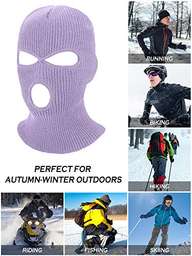 2 Pieces Knitted Full Face Cover 3-Hole Ski Mask Winter Balaclava Face Mask (Light Purple, Rose Red,Adult Size) #TOP6