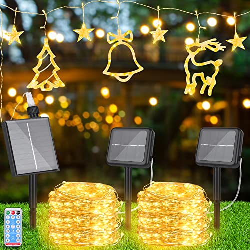 3 Piezas Luces de Navidad Exterior Solares, Luces LED Solares para Exteriores Impermeable 8 Modos Luces Solares Exterior para Tube para Barandilla, Jardín, Balcon, Pasamanos Terraza, Arbustos Cover