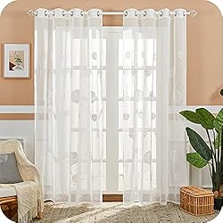 Cortinas Habitacion Bebe MRTREES Cortinas Bordadas Translucidas de Habitacion Infantil 2 Piezas 140x245cm Visillos Salon Hortensia Blancos con Ojales para Ventanas Dormitorio Matrimonio Moderno Comedor Cuarto Niños Cocina