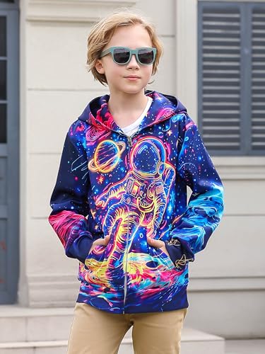 Idgreatim 6-14T Boys Zip Up Hoodies Kids 3D Graphic Hoody Sweatshirt Zipper Pullover with Pockets
