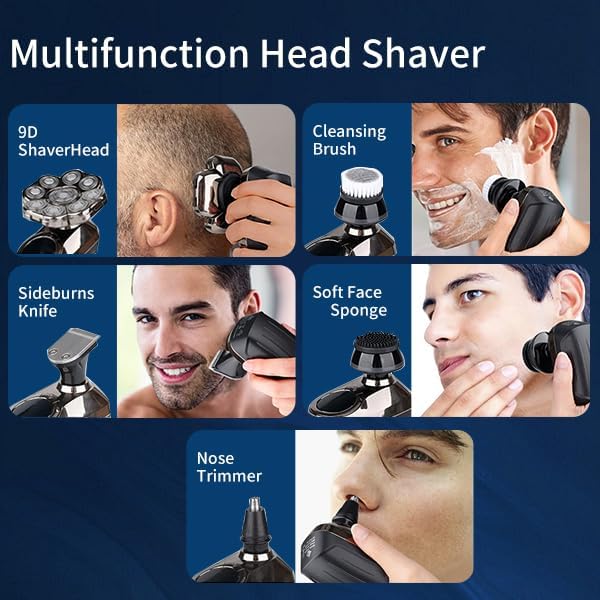 I-clean 9D Head Shavers for Bald Men,New Upgraded 6-in-1 Electric Razor with LED Display,Waterproof Wet/Dry Grooming Kit,Cordless Rechargeable Shaver for Home and Travel - Image 8