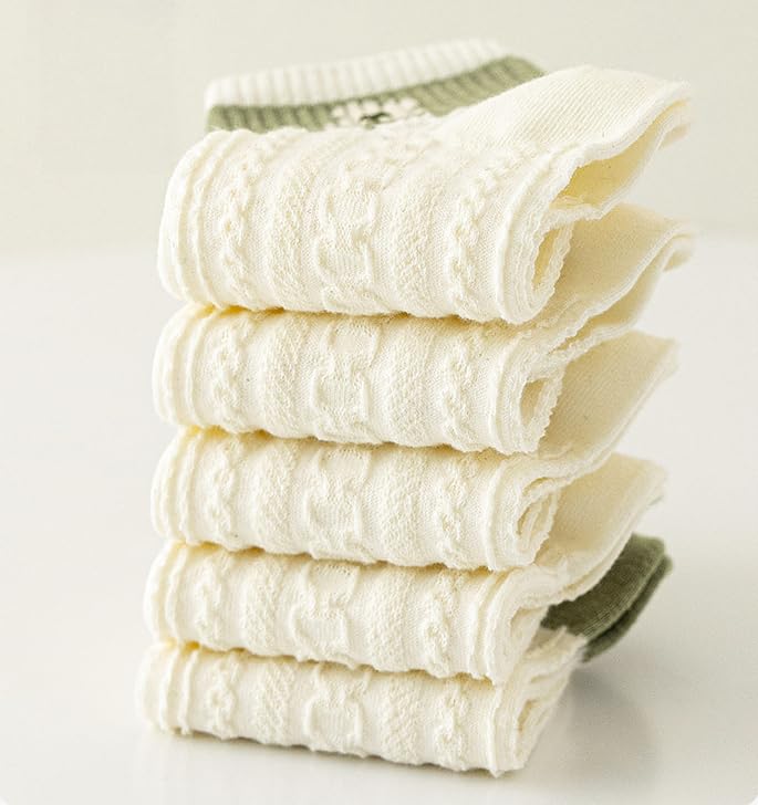 5 Pair Cute Ankle Socks for Women- Cable Knitted Floral Pattern Cute Cottagecore Socks3