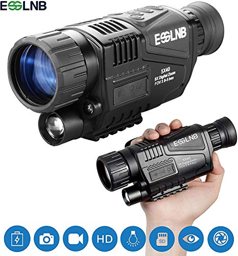ESSLNB Monocular Vision Nocturna 5X40 Vision Nocturna Caza Infrarrojo IR Camara Grabación Imagen y Vídeo Reproducción Función 8GB TF Tarjeta para Caza