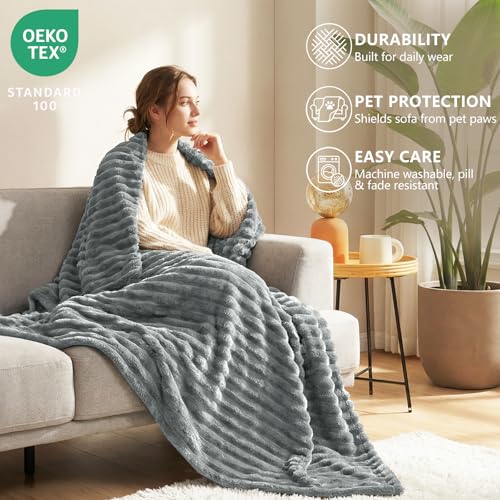 Couverture lit simple gris clair HIMEET en polaire légère de 152x203cm - 4