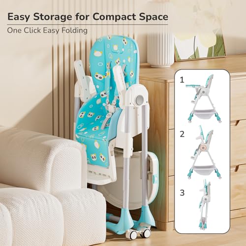 Image of R for Rabbit Marshmallow High Chair for Baby, Position High Chair with 7 Level Height and 3-Recline Modes with Adjustable Footrest, 6 Months to 5 Years (Green)