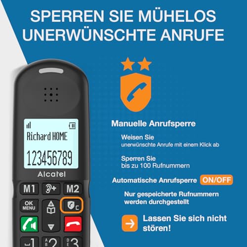ALCATEL XL685 - Schnurloses Festnetztelefon DECT für Senioren im XL-Format - Hochauflösendes Grafikdisplay - Große Tasten - Audio Boost - Freisprechfunktion - Anrufblockierungsfunktion - Schwarz