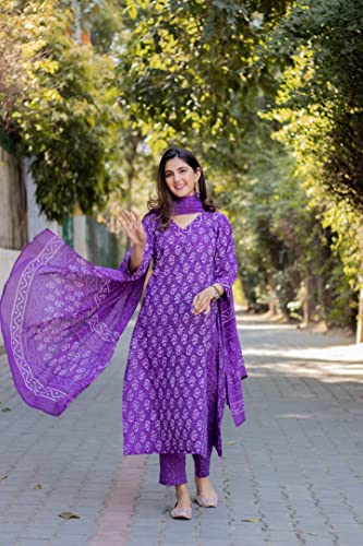 Image of GoSriKi Women's Rayon Blend Straight Printed Kurta with Pant & Dupatta