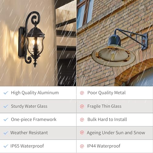Image of Black Outdoor Wall Sconces, 22.8 inch Large Exterior Wall Lanterns