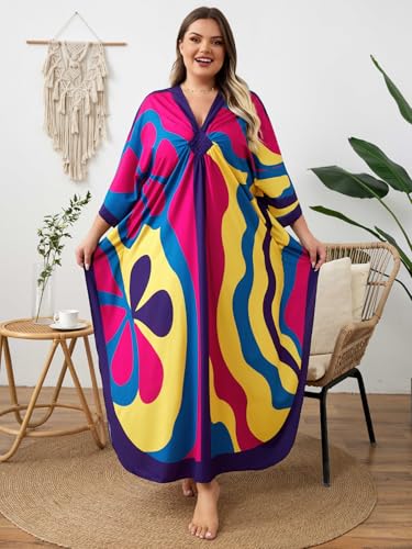 Image of Kaftan Dress for Women - Plus Size Caftan Maxi Beach Dress Moo Moos Loungewear, Swimsuit Cover Up for Beach, Pool or Vacation