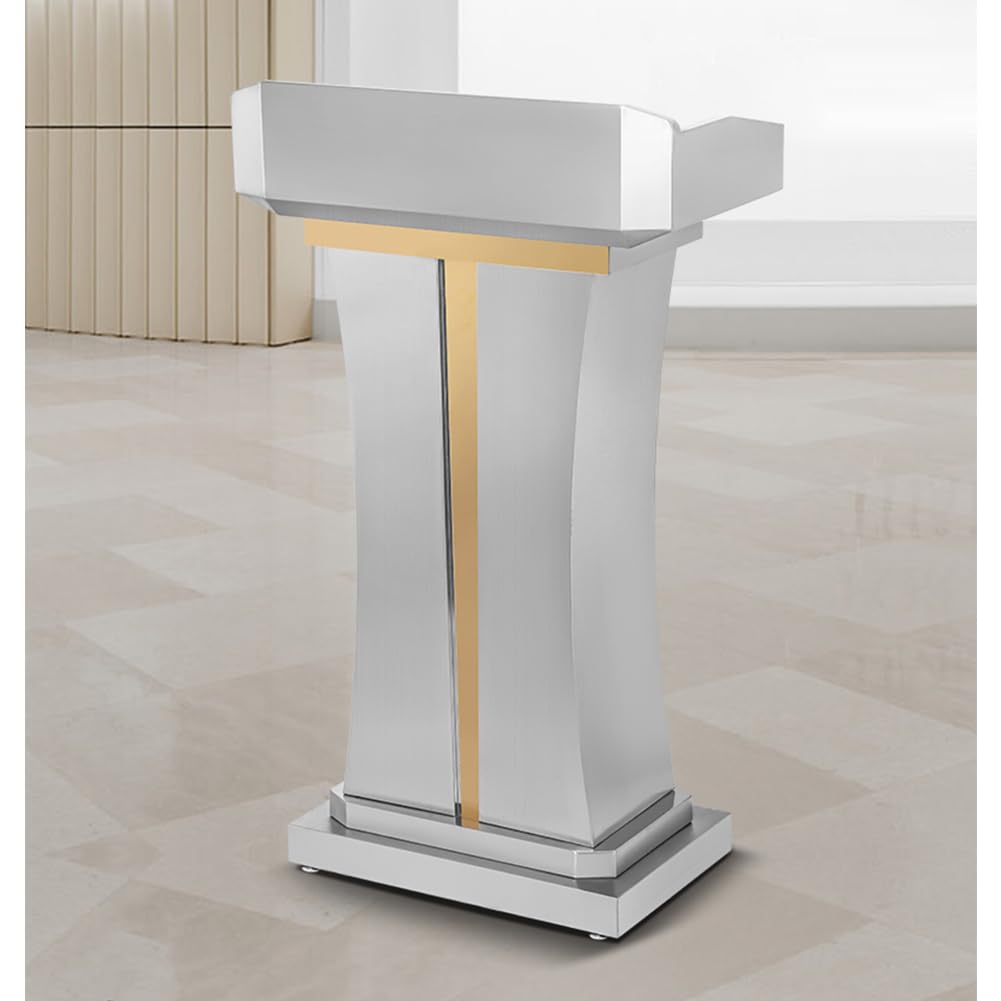 Metalowa mównica z miejscem do przechowywania, regulowane podium na seminaria, wykłady, wesela, sale lekcyjne, 68 x 36 x 113 cm, solidny stojak prezentacyjny, profesjonalny design