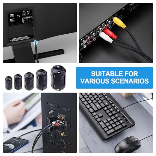 22 Stück Ferritkerne für Kabel, Ferritkern Clip Set Klappferrit Entstörfilter Ferritringkern mit 3.5-13mm Innendurchmesser für USB Kabel Audio und Video Kabel Stromkabel