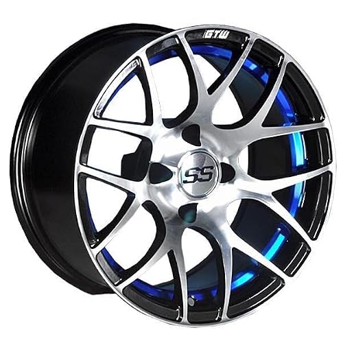 Bundle - 9 Items: Gtw Pursuit 14" Golf Cart Wheels Blue 205X30 Fusion St Tires [For E-Z-Go & Club Cargolf Carts] #TOP1
