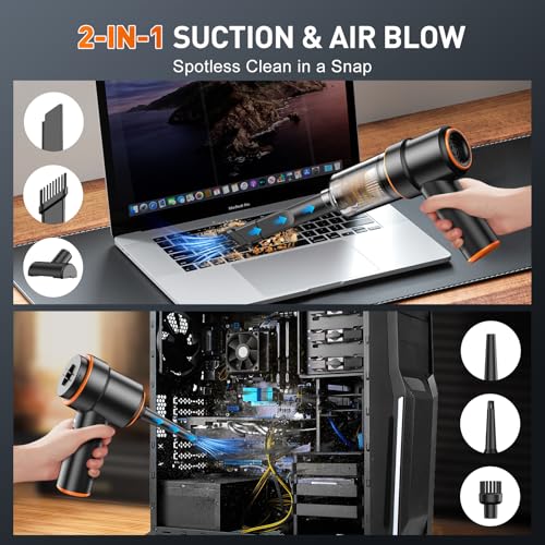 KMM Handheld Car Vacuum Cleaner, 11000PA Vacuum Cleaner & Air Duster, 120W High Power Car Vacuum Portable Cordless, Hand Held Vacuum Rechargeable with Multi-Nozzles & LED Light for Home, Car, Office