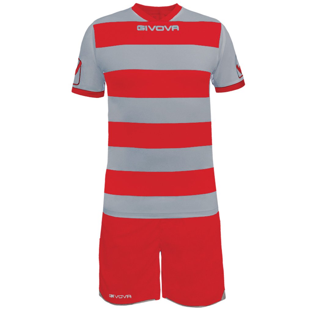 Givova Herren Grau/Rot Rugby Set Trikot Mit Shorts Extra Groß