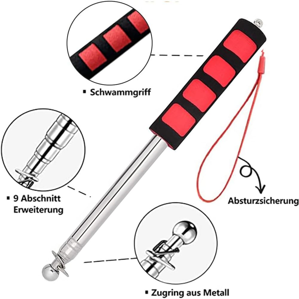 Aste Bandiera Telescopiche 3 Pezzi - Pennone In Acciaio Inox 1,6 Metri Con Clip Per Campeggio - Foto 7