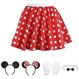 Singtis Rock Punkte Rot Weiß,Karneval Kostüm Damen Maus Mouse Kostüm Rot Weiß Schwarz mit Tutu Gepunktet + Haarreifen mit Maus Ohren und Schleife für Fasching Karneval Motto Party