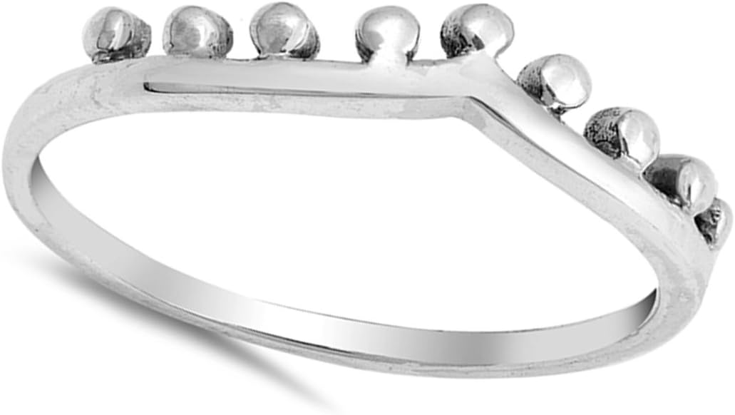 Chevron Crown Tiara Ball Bead Ring New .925 Sterling Silver Band Sizes 4-10