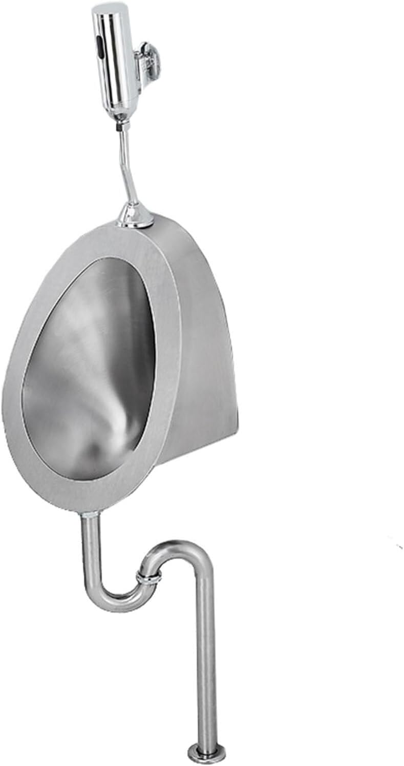Automatic Sensor Urinal Flusher, Wall Mounted Men's Bathroom Urinal Toilet Male Urinal, Household Commercial Washout Urinal Flushing Set Stainless Steel Urinal(B,Floordrain)