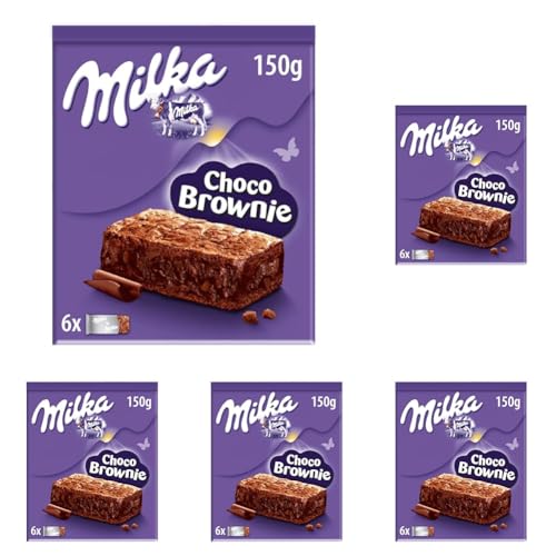 Milka Choco Brownie Bizcocho de Chocolate con Leche de los Alpes y Trozos de Chocolate con Leche 150g (Paquete de 5)