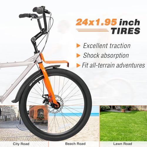 Image of Heavy Duty 24 Inch 6 Speeds Folding Tandem Bike for Adults-2-Seater Foldable Double Bike Folding Tandem Beach Cruise Bike with Front and Rear Carrier,2 Colors