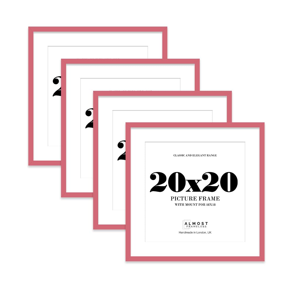 20x20 Pink Picture Frame with Mount for 18x18 Photos, Prints - Modern Square Wall Frame, Set of 4