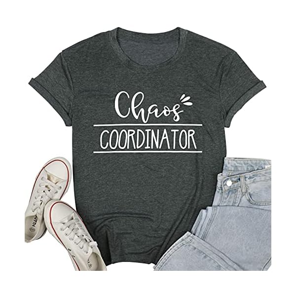 Chaos-Coordinator-Shirts-Women-Funny-Graphic-Mom-Life-T-Shirts-with-Sayings-Short-Sleeve-Tee-Tops Chaos Coordinator Shirts Women Funny Graphic Mom Life T Shirts with Sayings Short Sleeve Tee Tops Dark Gray