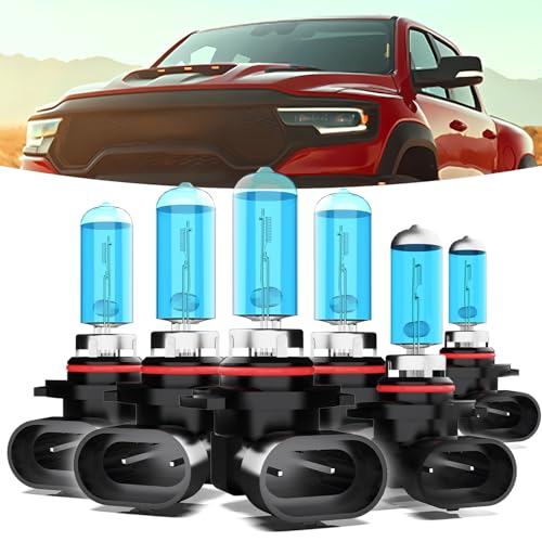 Image of Halogen Headlights Fit For Dodge Ram 2013-2015 with projector Headlight Bulbs,9005 /H10 /HB3 High Beam+ 9012 Low Beam+ 9145 /9140 Fog Light Combo,Plug And Play,Pack of 6