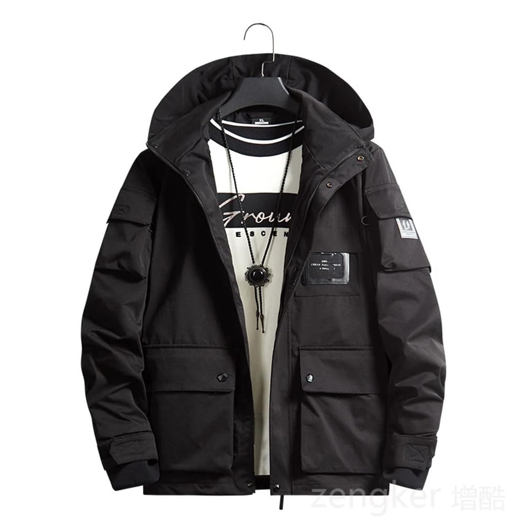 Herren-Frühlingsjacke für lockere, wasserdichte Reißverschluss, mehrere Taschen, Outdoor-Kleidung, Jugend-Windbreaker, gelb, 7XL