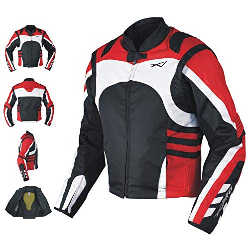 A-Pro Giacca Moto Tessuto Cordura Manica Staccabile Racing Sport Touring Rosso L