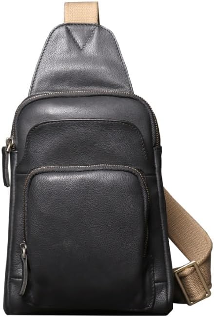 Men's Crossbody Backpack with Chest Strap Genuine Leather Large Capacity Single Shoulder Bag