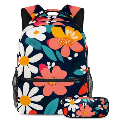 Cartables abstraites avec trousse fleurs mignonnes grand format pour étudiants