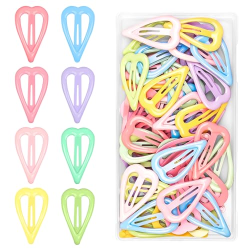 64 Pcs Metal HEART Snap Hair Clips for Women Small Snap Barrettes for Women Girls Thick Fine Hair (8 Colors)