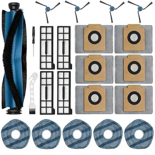 22Pcs X10 Pro Omni Replacement Accessory Kit for Eufy X10 Pro Omni Robot Vacuum Accessories 1 Main Roller Brush 6 Dust Bags 5 Mop Pads 4 Side Brushes 4 HEPA Filters 1 Screwdriver & 1 Clean Brush