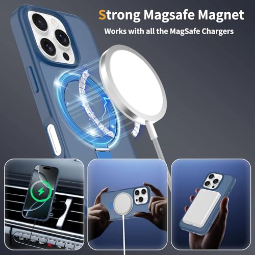 Image of Magnetic for iPhone 16 Pro Case, 6.3 inch, Compatible with MagSafe, Rugged Kickstand, Not-Yellowing Military-Grade Protection, Matte Blue