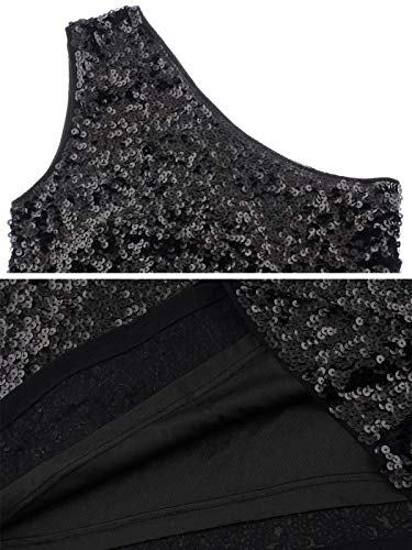 Image of Anna-Kaci Women's One Shoulder Sparkle Sequin Stretchy Cocktail Club Mini Dress