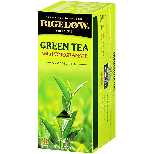 Image of Bigelow Tea Green Tea with Pomegranate 28-Count Box (Pack of 1) Premium Green Tea with Pomegranate Rosehips Hibiscus Antioxidant-Rich All Natural Medium-Caffeine Tea in Foil-Wrapped Bags