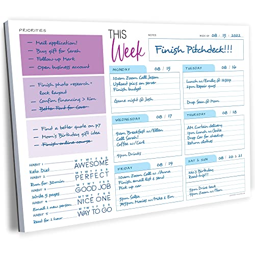 Weekly Planner Pad – Undated Planner – To Do List Notepad – Habit Tracker – 11 x 8.5″ – 52 Tear-Off Sheets – Daily Planner Undated for Home Work Office Business – Goal Planner – Cute Planner (Purple)