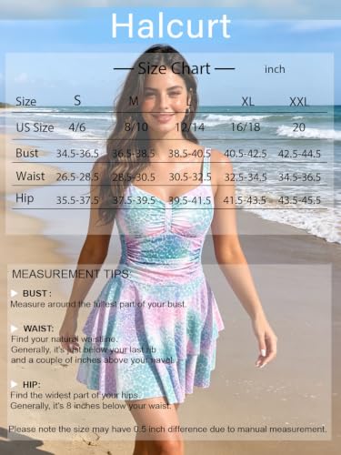 Image of Halcurt Women's One Piece Swimsuit with Skirt Ruched Ruffle Tummy Control Swim Dress Bating Suit