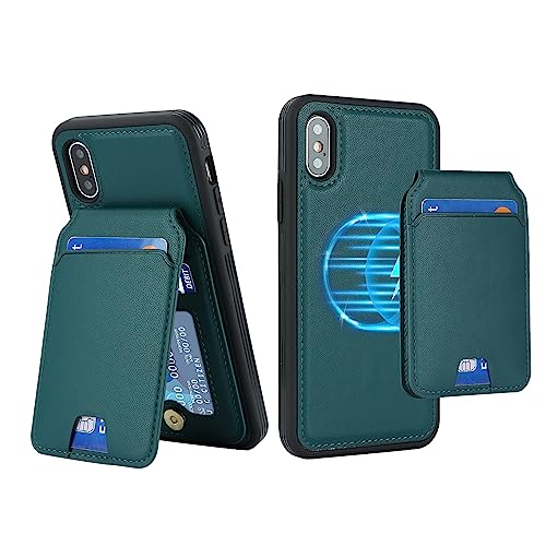 Havaya for Coque iPhone X Compatible avec Magsafe Etui für iPhone XS avec Porte Cartes détachable Coque Portefeuille Cuir pour Femmes et Hommes- Vert