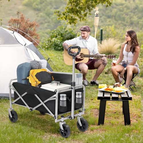 Bonnlo Bollerwagen Faltbar, 100 kg Tragkraft, 600D Oxford-Stoff, Handwagen, Transportwagen Klappbar, Gartenwagen für Camping, Einkäufe, Outdoor & Freizeit, Stahlrahmen, 74,5×45,5×84cm, Schwarz