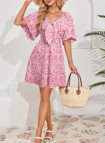 Image of Dokotoo Womens Dresses 2026 Spring Summer Deep V Neck Elegant Cocktail Bow tie Mini Dress S-XL