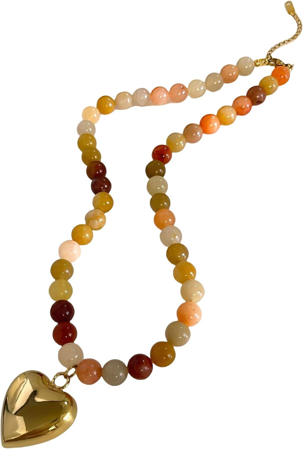 Bohemia Natural Stone Necklace Handmade Beaded Chain Necklace Gold Plated Heart Pendant Necklace Present for Women - Image 5