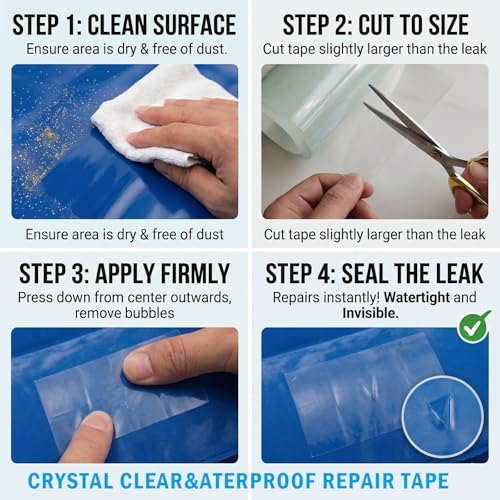 Image of Clear Waterproof Repair Tape 5 Inch x 10FT, Heavy Duty Vinyl & Tarp Patch Tape for Tent, RV Awning, Boat Cover, Sail, Underbelly, Inflatable and Outdoor Fabric Repairs