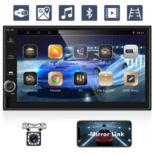 Get Cheap Price Android Double Din Car Stereo with Bluetooth, Rimoody 2 Din 7 Inch Touchscreen Car Radio with GPS Navigation FM Radio WiFi Mirror Link Split Screen USB, with Backup Camera
