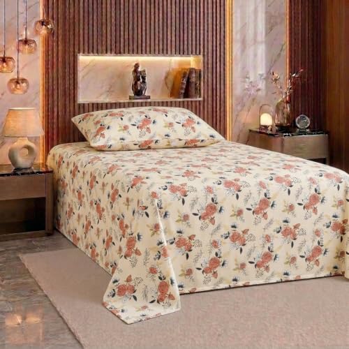 Image of IVAZA Turkish Cotton 280 TC Super Soft Warm Bedsheet Set for Single Size Bed, Durable bedsheet with 1 Pillow Cover Tan