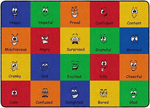 Flagship Carpets All Types of Feelings Educational Rug for Children's Classroom, Home and School Playroom Mat, Kids Bedroom Carpet, 6' x 8'4